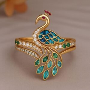 Peacock-Inspired Gold Ring