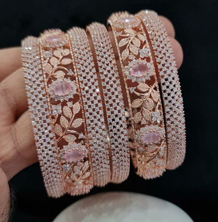 Elegant rose-gold floral bangles