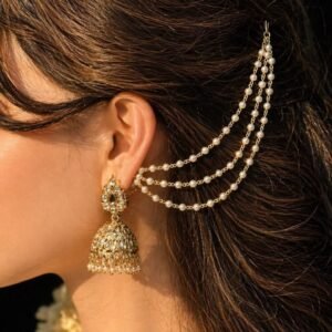 Elegant Pearl Hair Chain & Jhumka Earrings Set – Traditional Bridal Jewellery