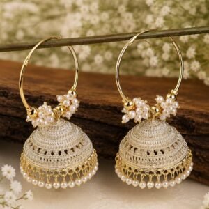 Elegant Gold-Plated Pearl Jhumka Earrings – Traditional Indian Statement Jewellery